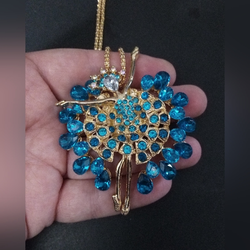 Huge Betsey J Blue Ballerina Necklace